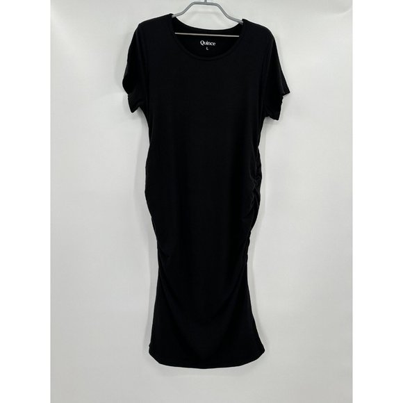 Quince Women's Black Tencel Jersey Maternity Ruched Dress sz L NWOT Short Sleeve - Picture 1 of 4